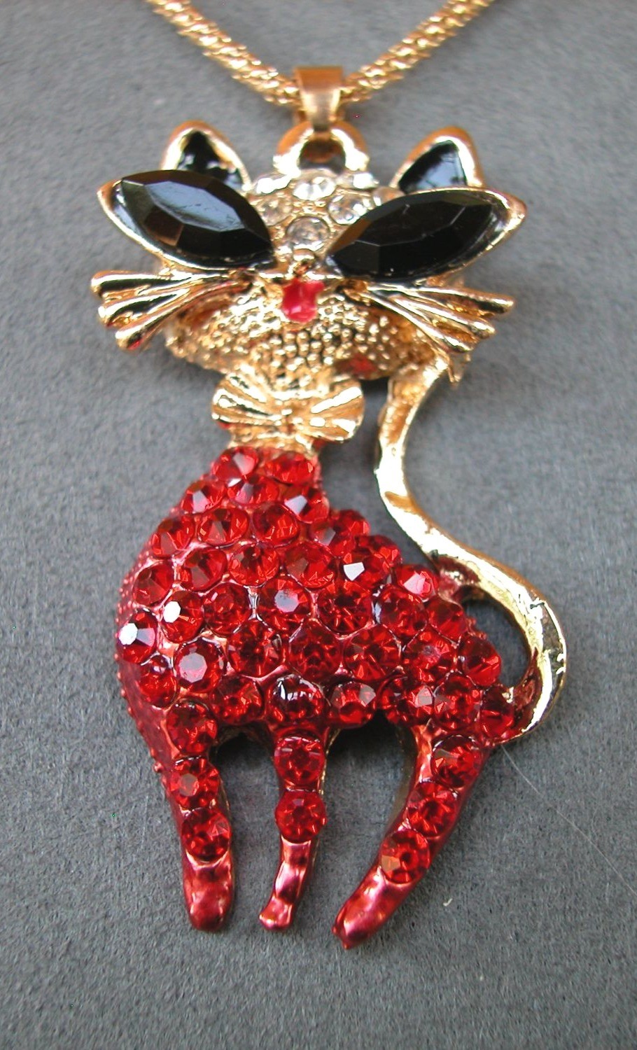 Red Pave-Set Aesthetic Feline Pendent