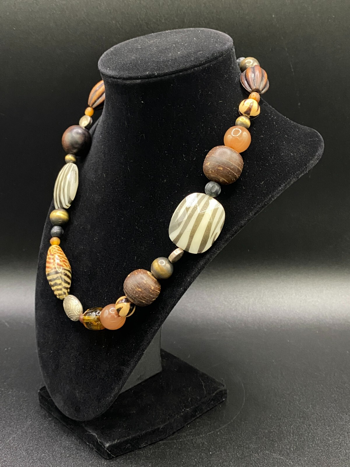 Wood Plastic & Metal Tribal Animal Print Motif Necklace