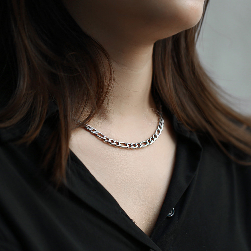 3/5/7/9mm Silver Stainless Steel Figaro Chain Necklace Choker Men Women 16-30″