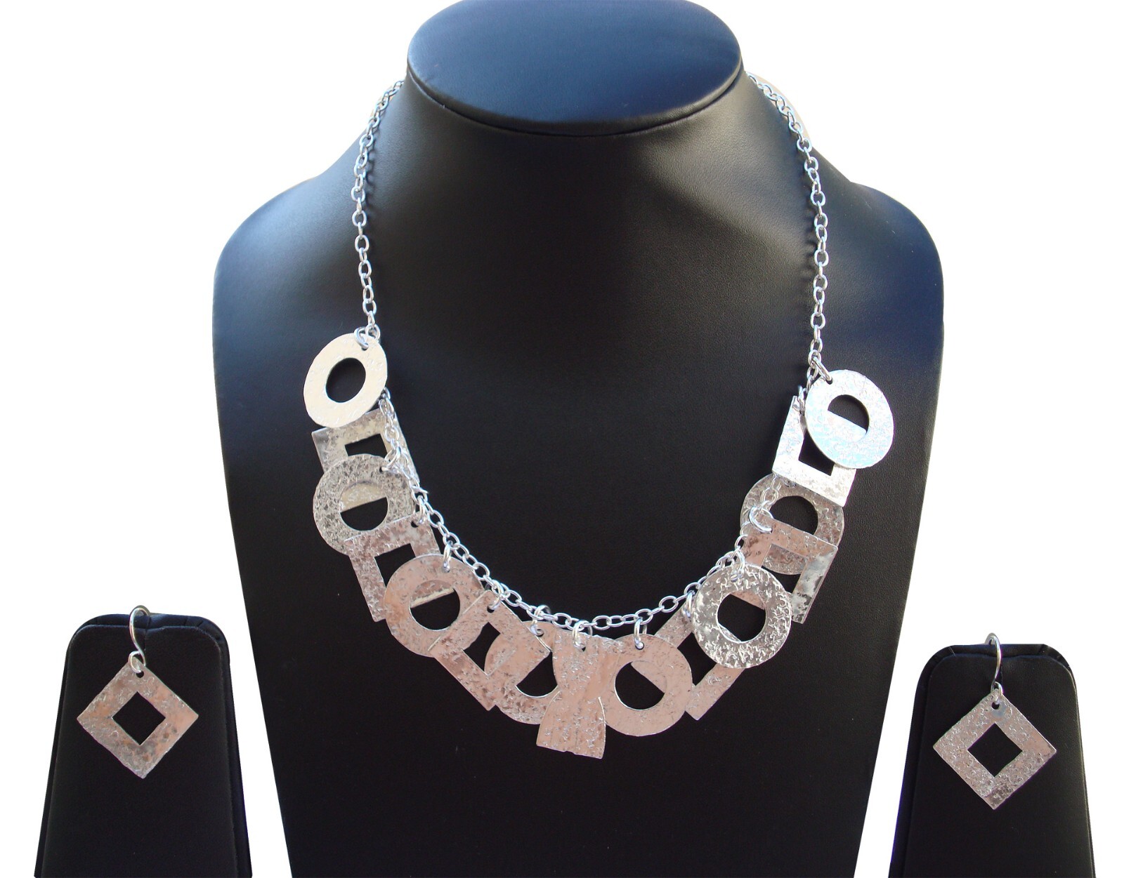 925 Silver Plated Classic Hammer Finish Necklace Set Jewelry