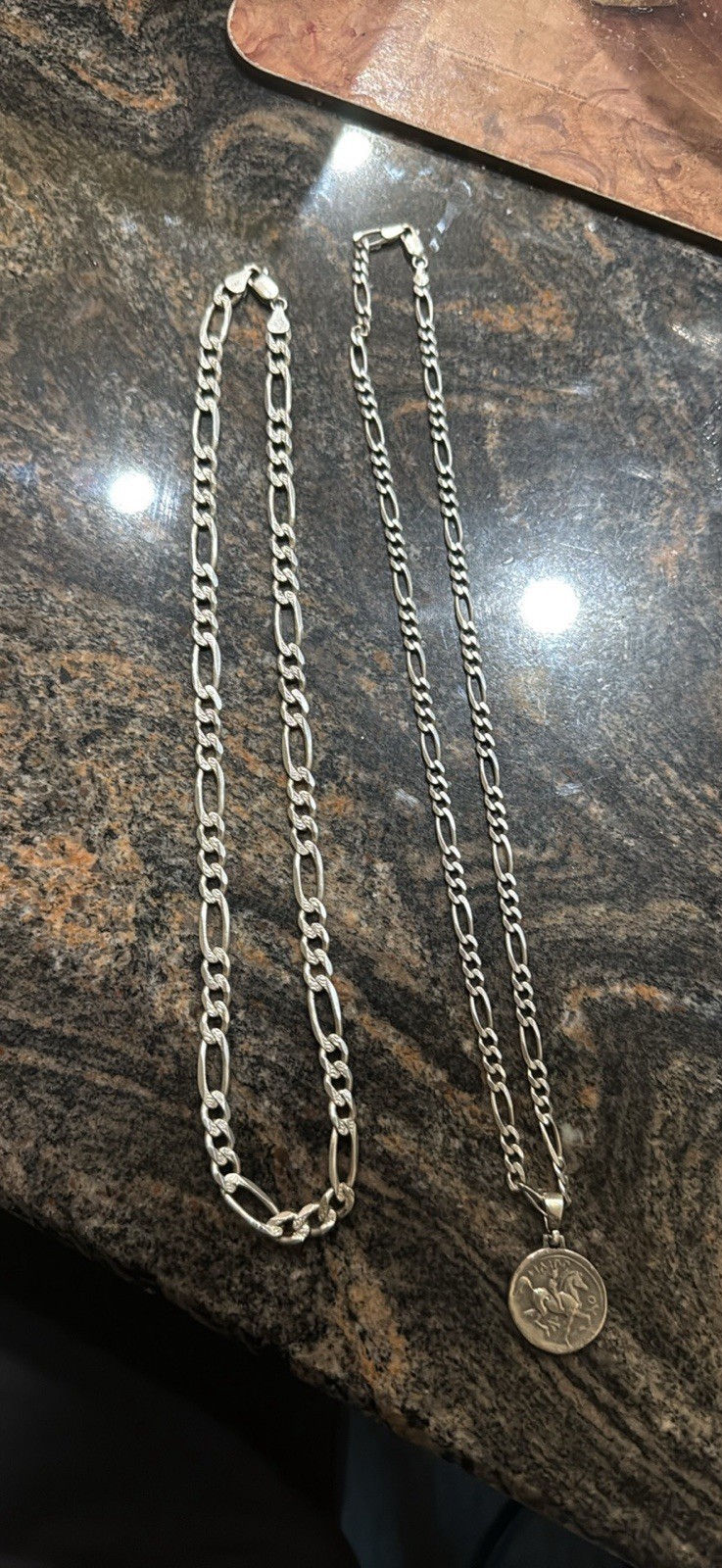 2 925 Sterling Silver Figaro Chains with Greek God Pendant