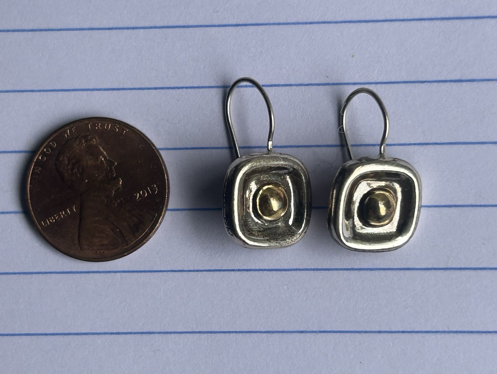 Silpada Sterling Silver Square With Brass Dot Center Earrings