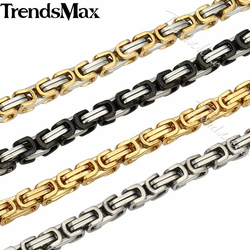 18-30″ MEN Stainless Steel 5mm Silver/Gold Plated Byzantine Box Chain Necklace