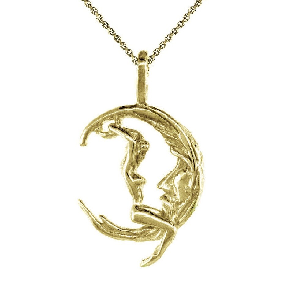 Sterling Silver Yellow Gold Plated Necklace w/ Moon Rider 3D Pendant Charm