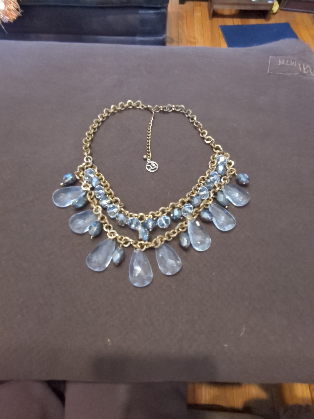 Vintage Ellen Jordan EJ Crystal Statement Necklace Gold Tone Boho Drip