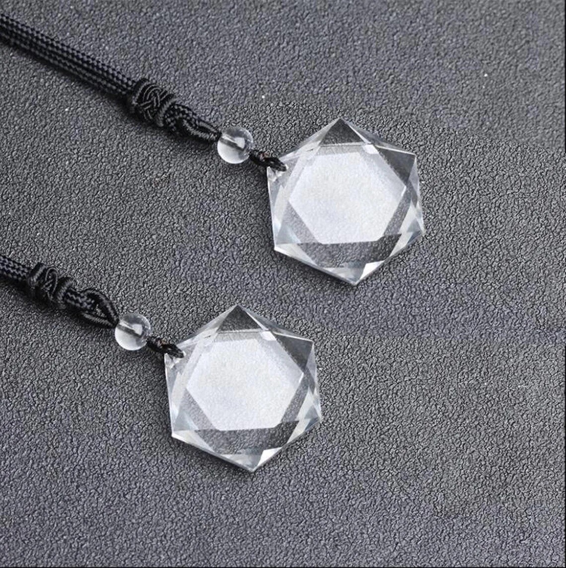 Natural Clear Quartz Hexagon Crystal Pendant Necklace