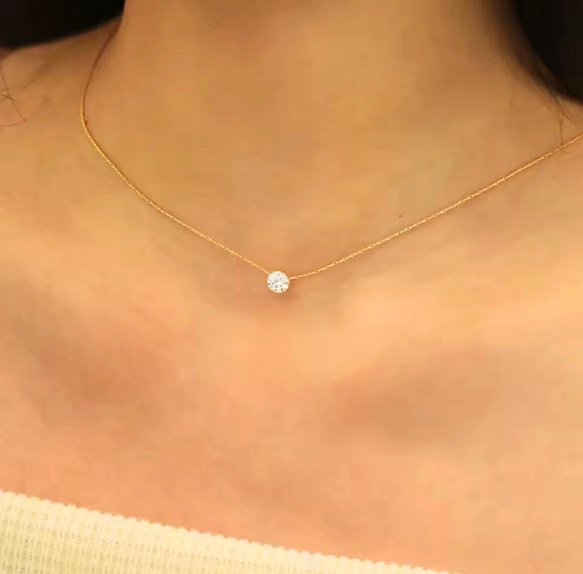 Minimalist Zircon Pendant Necklace Choker Adjustable Silver Gold Plated