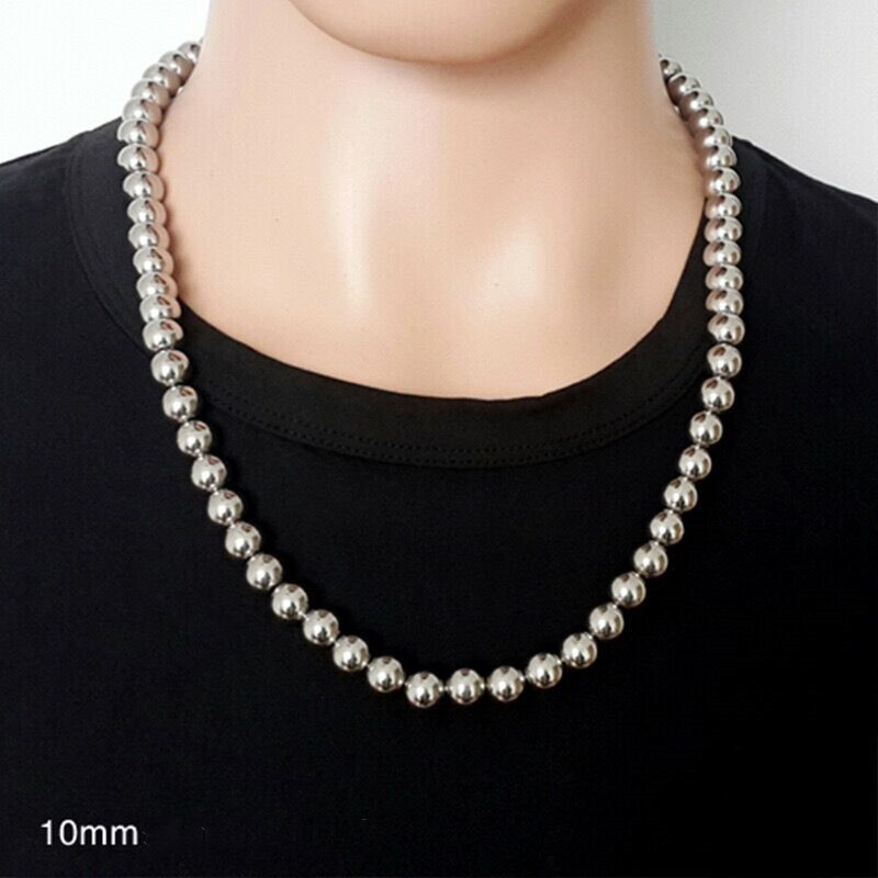4/6/8/10mm Real Stainless Steel Solid Heavy Bead Ball Chain Necklace Never Fade