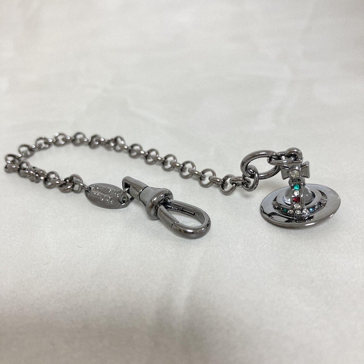 Vivienne Westwood Bracelet Petite Orb 17cm Gunmetal Clear w/Pouch NO BOX