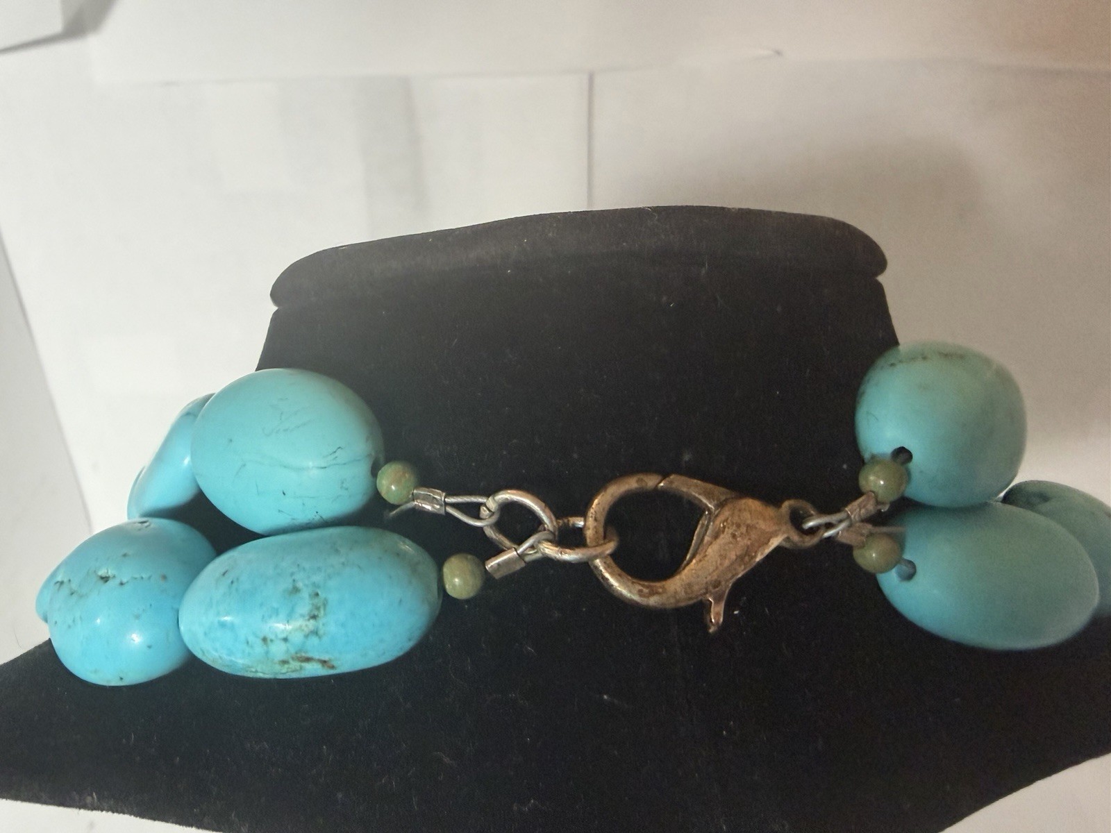 Double-Strand Turquoise-Style Statement Necklace Chain Hook Closure Vintage