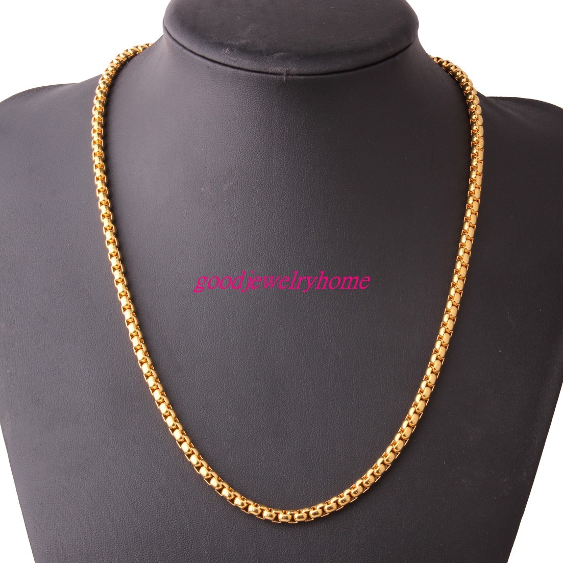 2/3/4/5/7MM Gold Plated Stainless Steel Rolo Box Chains Necklace Bangle 7″-40″