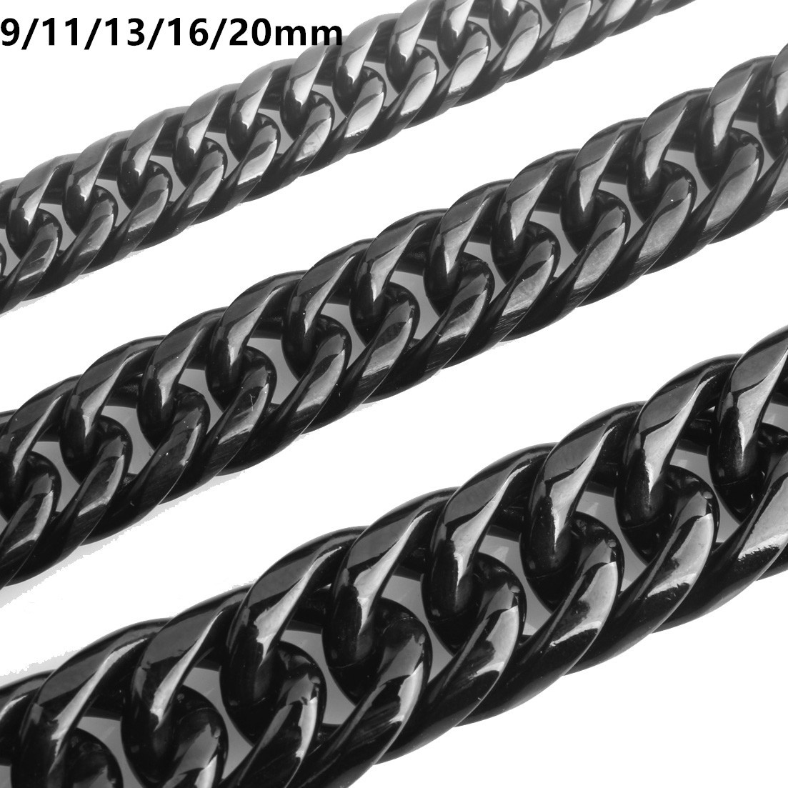 9/11/13/16/20mm Stainless Steel Mens Curb Link Chain Silver Gold Black Necklace