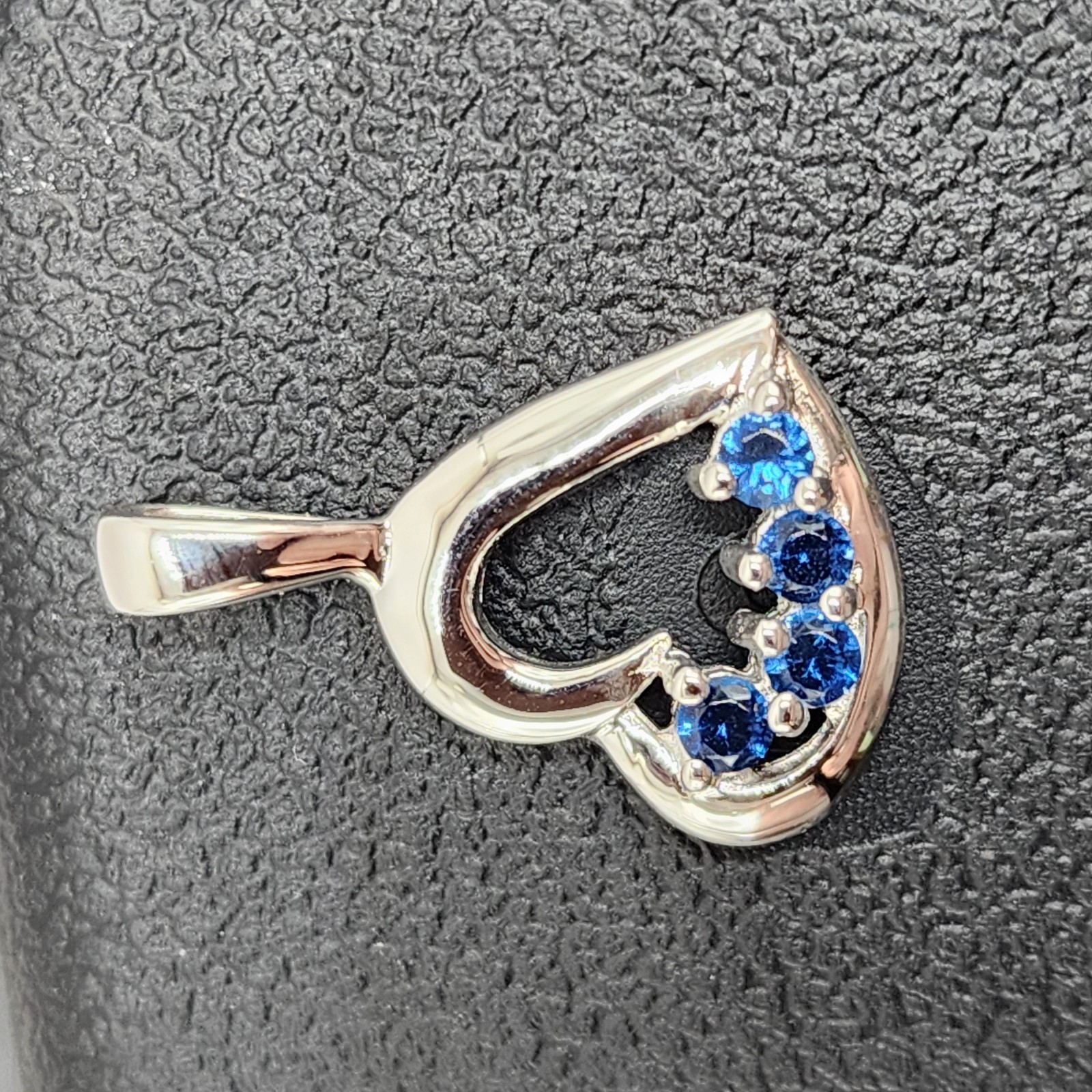 925 NEW Sterling Silver Pendant-Heart w/Blue Cubic Zirconias 19mm L 12mm W