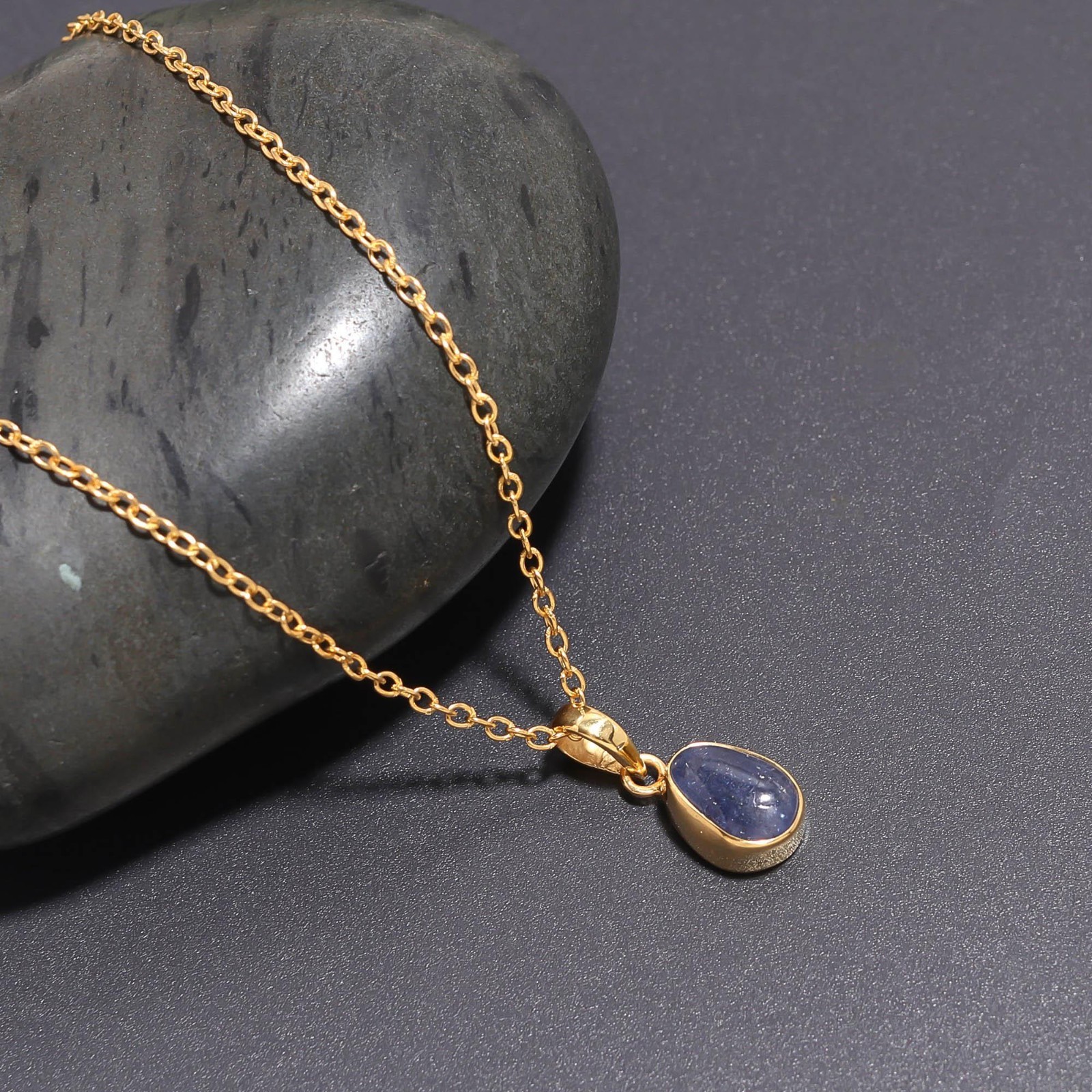 Natural Tanzanite Oval Chain Necklace Gold Filled 925 Sterling Silver Jewelry