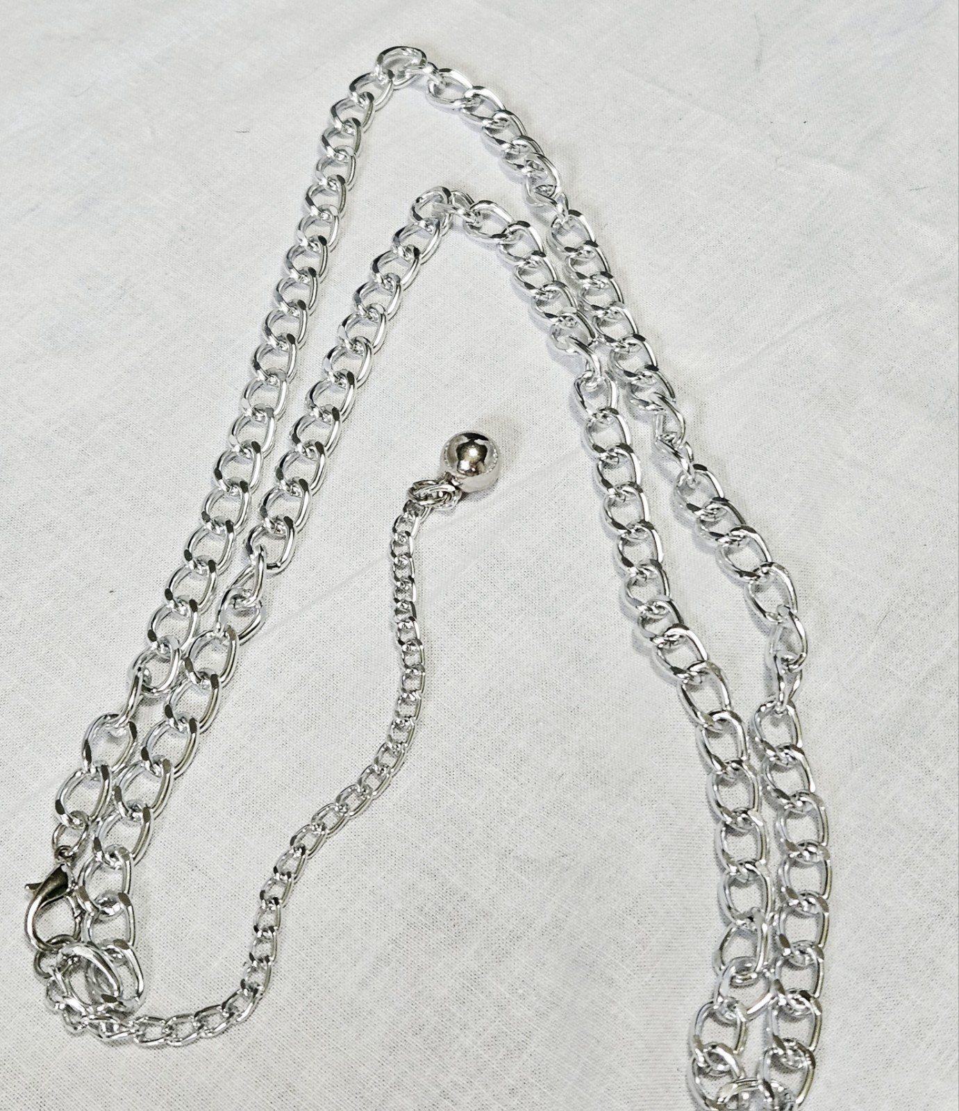 Long Silver Tone Twist Link Chain Necklace Or Belt J7-3380