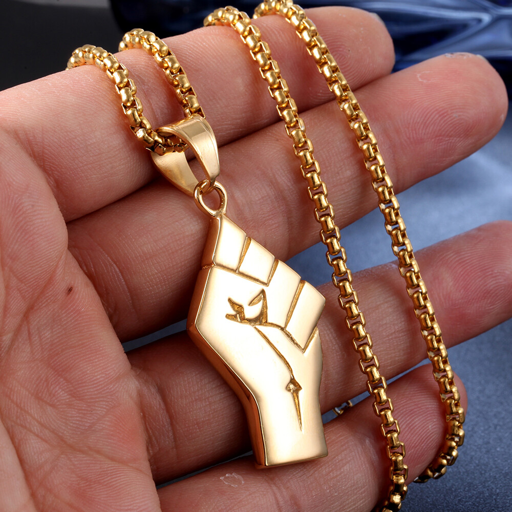 24″ Men’s Fashion Jewelry Power Rose Fist Pendant Chain Gold Lives Necklace
