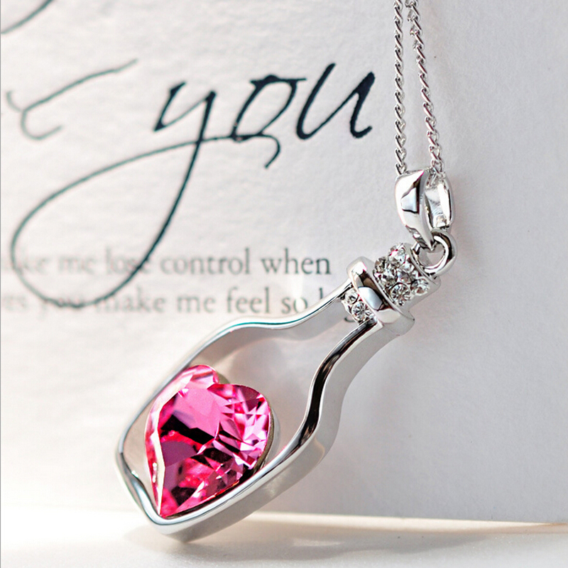 Love Bottle Silver Plated Girl Charm Necklace Gift Women Pendant Fashion Jewelry