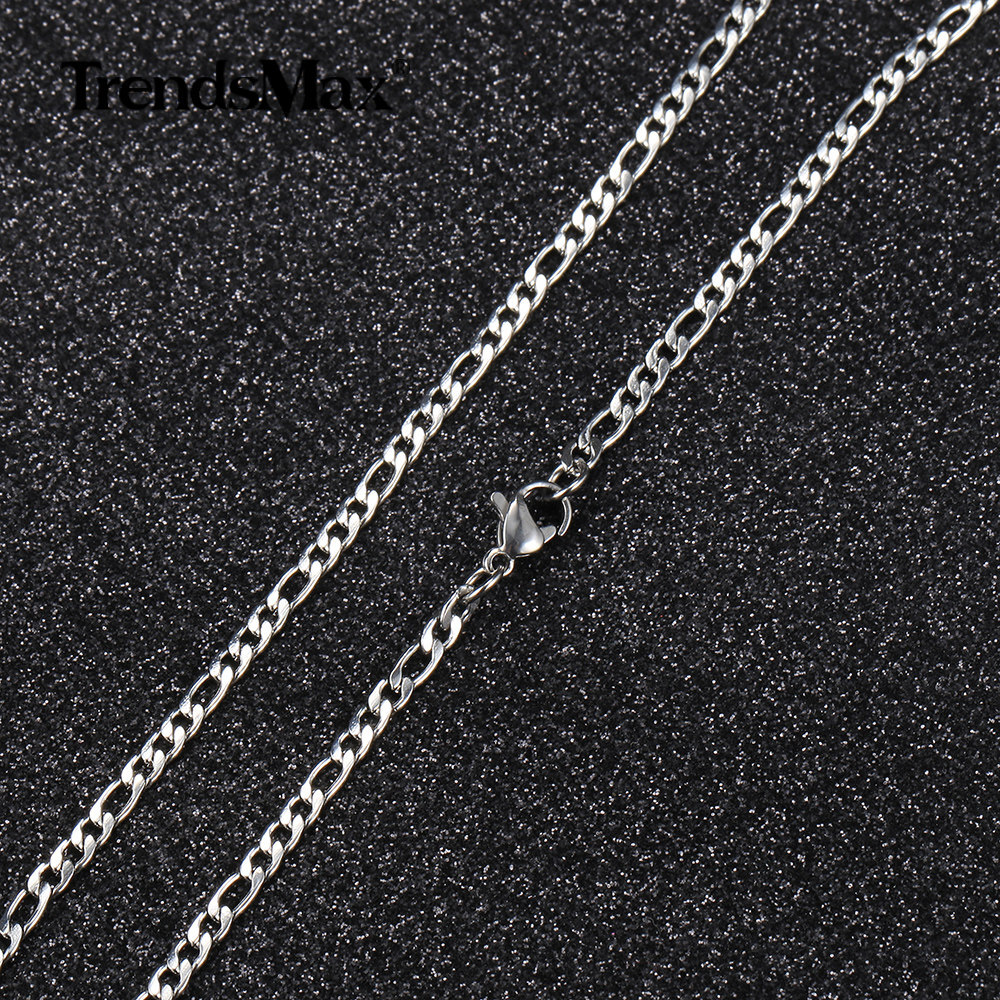 3mm Silver Color Stainless Steel Figaro Chain Necklace for Unisex Jewelry 16-30″