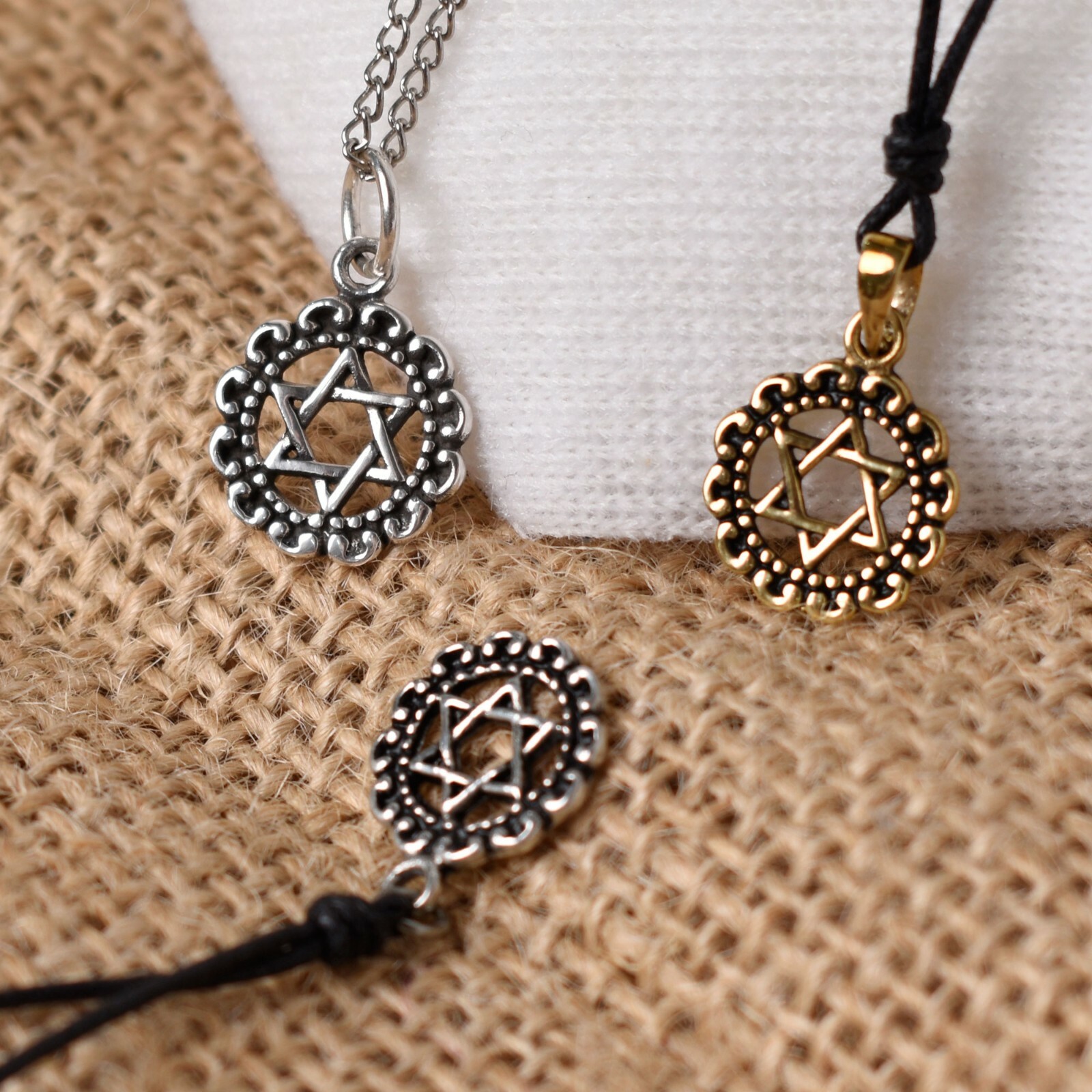 Star of David 92.5 Sterling Pewter Brass Charm Necklace Pendant Jewelry