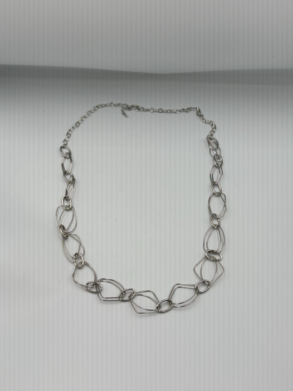 Silver Tone Abstract Link Chain Necklace Modern Geometric Adjustable