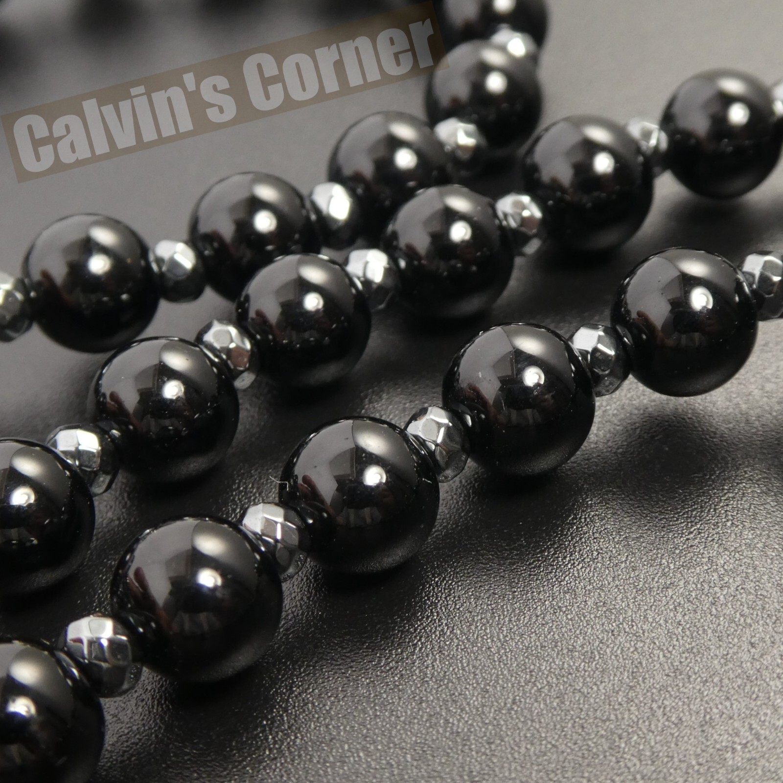 Black Onyx Bead Hematite Cross Rosary Necklace Catholic Men Women Gift Hanging