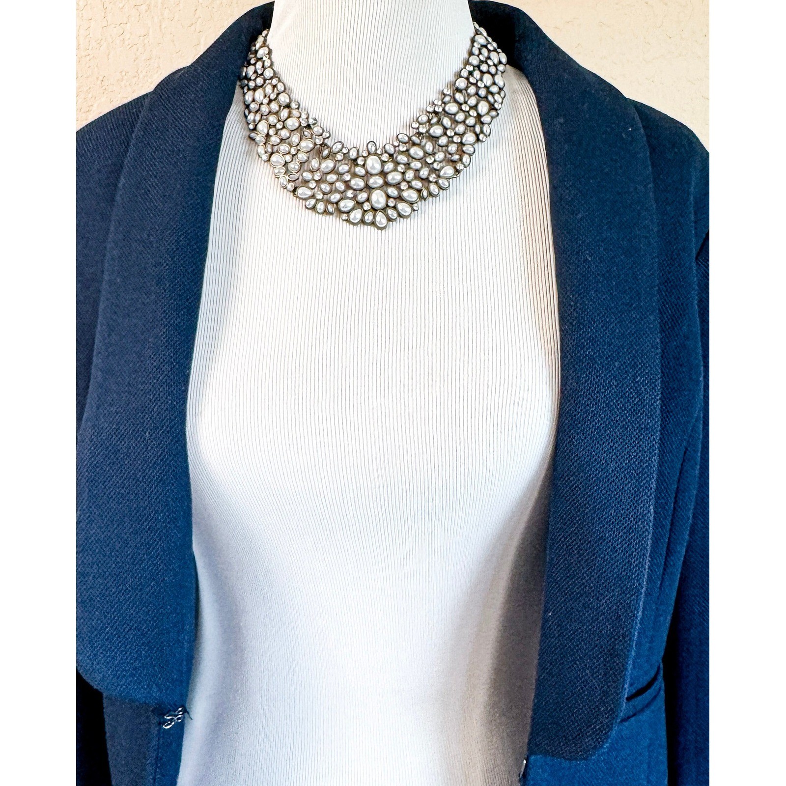 BaubleBar Pearl Rhinestone Statement Bib Necklace Silver Tone Bridal Prom
