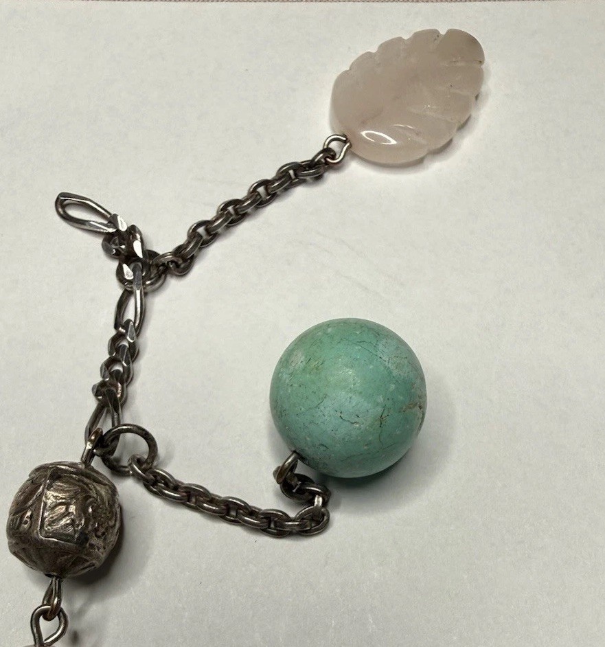 Artisan Turquoise Color Pink Leaf Charm Lariat Necklace Silver Tone Repair