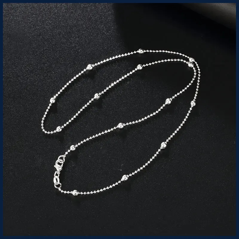 925 Sterling Silver Sweater Bead Chain Necklace 16–24 Inch for Women