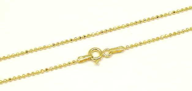 1.2MM YELLOW GOLD ITALIAN STERLING SILVER 925 DIAMOND CUT BEAD BALL CHAIN 20″