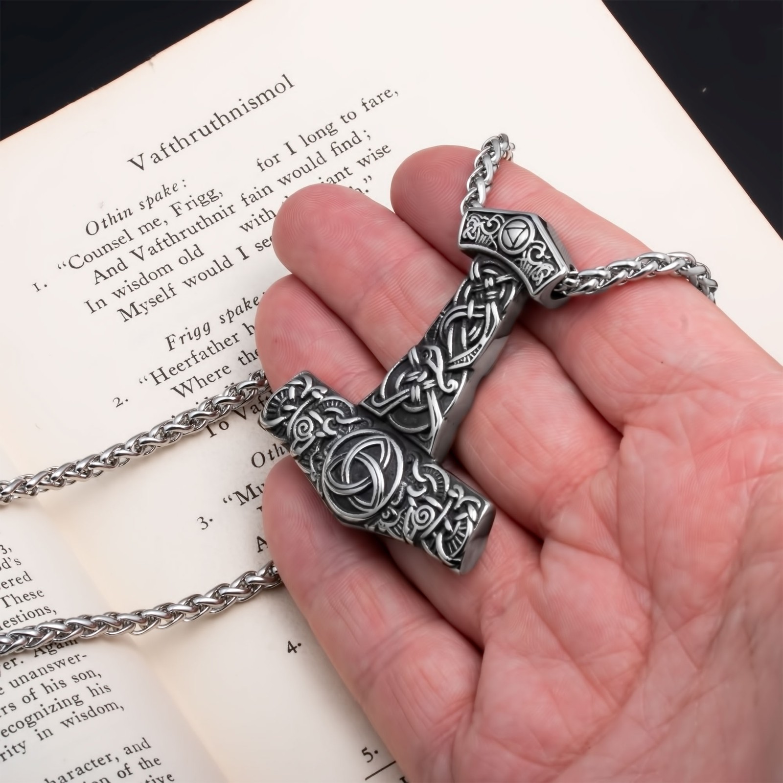Viking Mjolnir Thor’s Hammer Trinity Stainless Steel Pendant Necklace