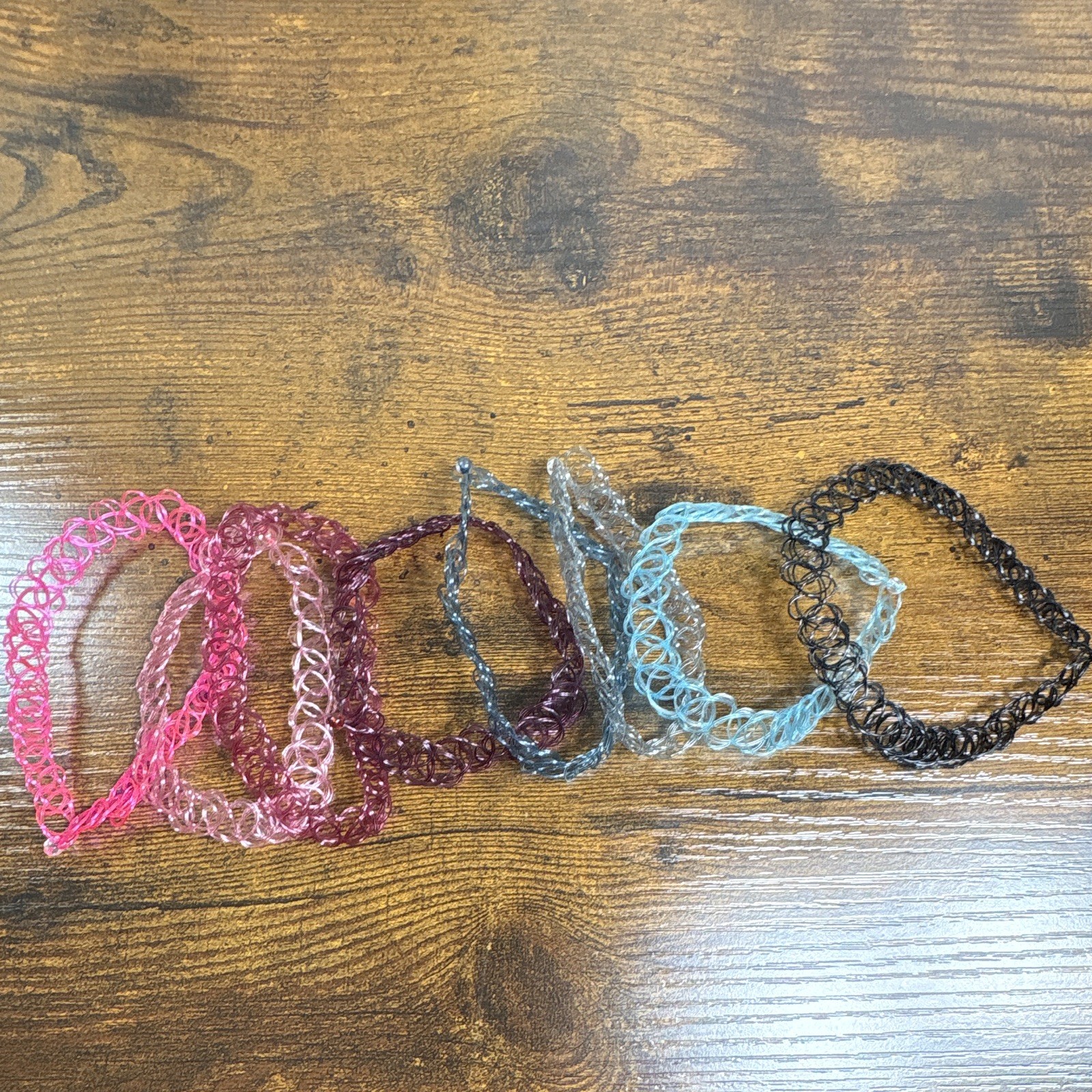 Lot of 8 Plastic Tattoo Choker Necklaces, Multicolor, No Clasp