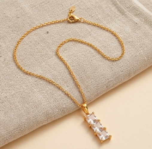 2Ct Princess Simulated Diamond 3-Stone Pendant Necklace 14K Yellow Gold Plated