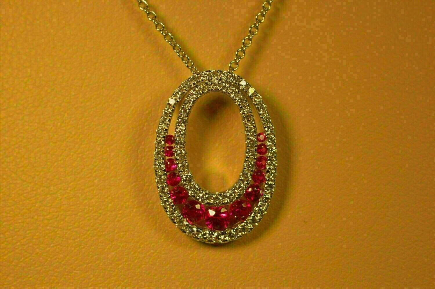 Round Cut Simulated Red Ruby Stunning Women’s Oval Pendant 14K White Gold Plated