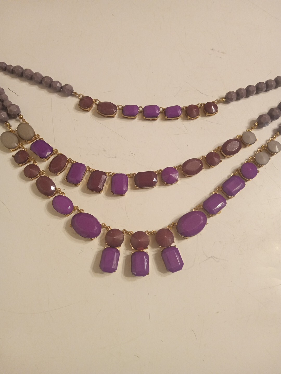 Cara NY 17″ Three Strand Necklace Purple Crystals Statement Necklace