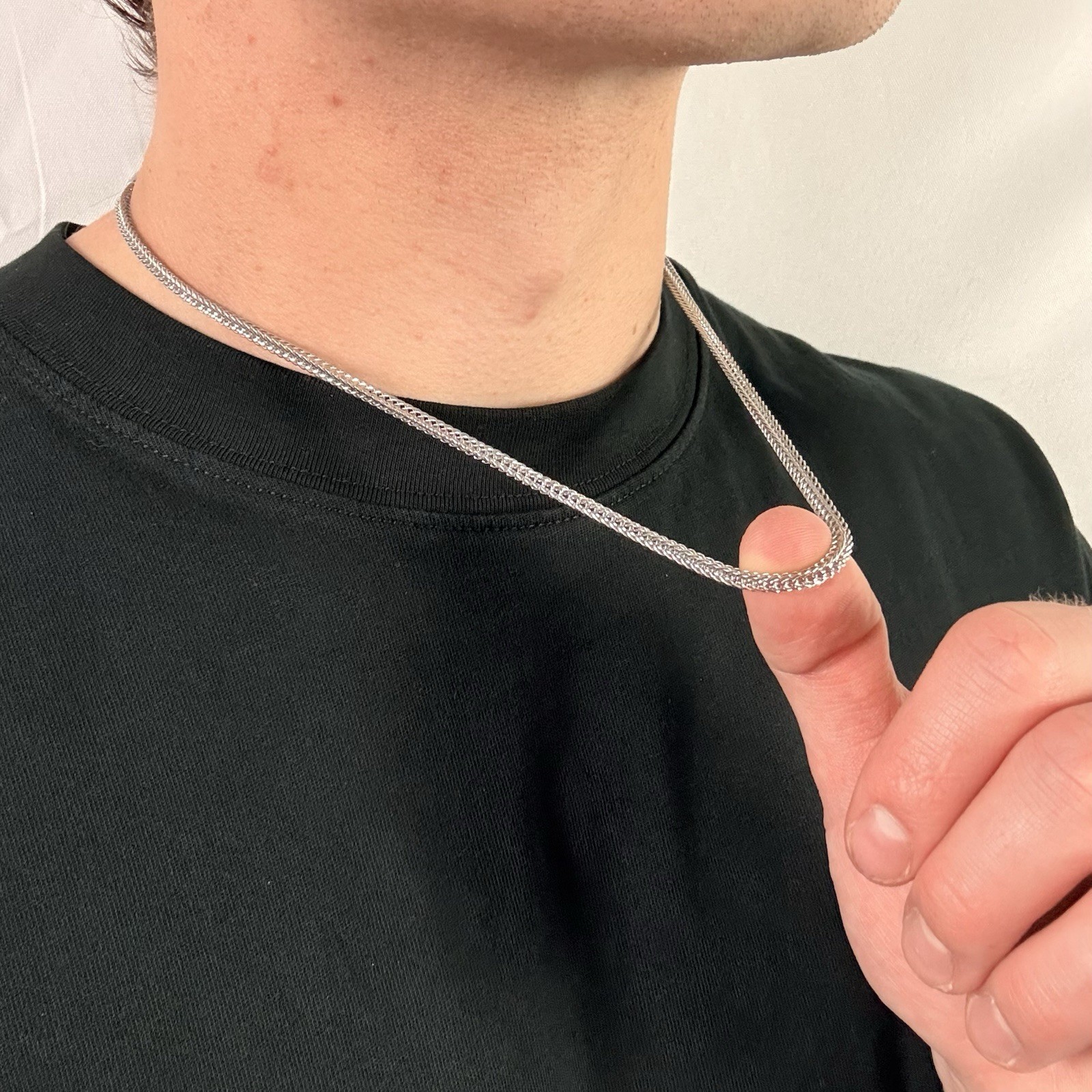 Silver Necklace 316L Surgical Stainless Steel Foxtail Chain 3mm 20 Inches