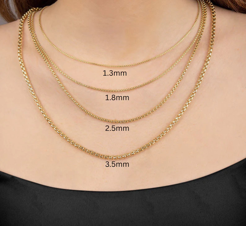 14K Solid Yellow Gold Round Box Chain Necklace Real Gold Chain 16″-24″