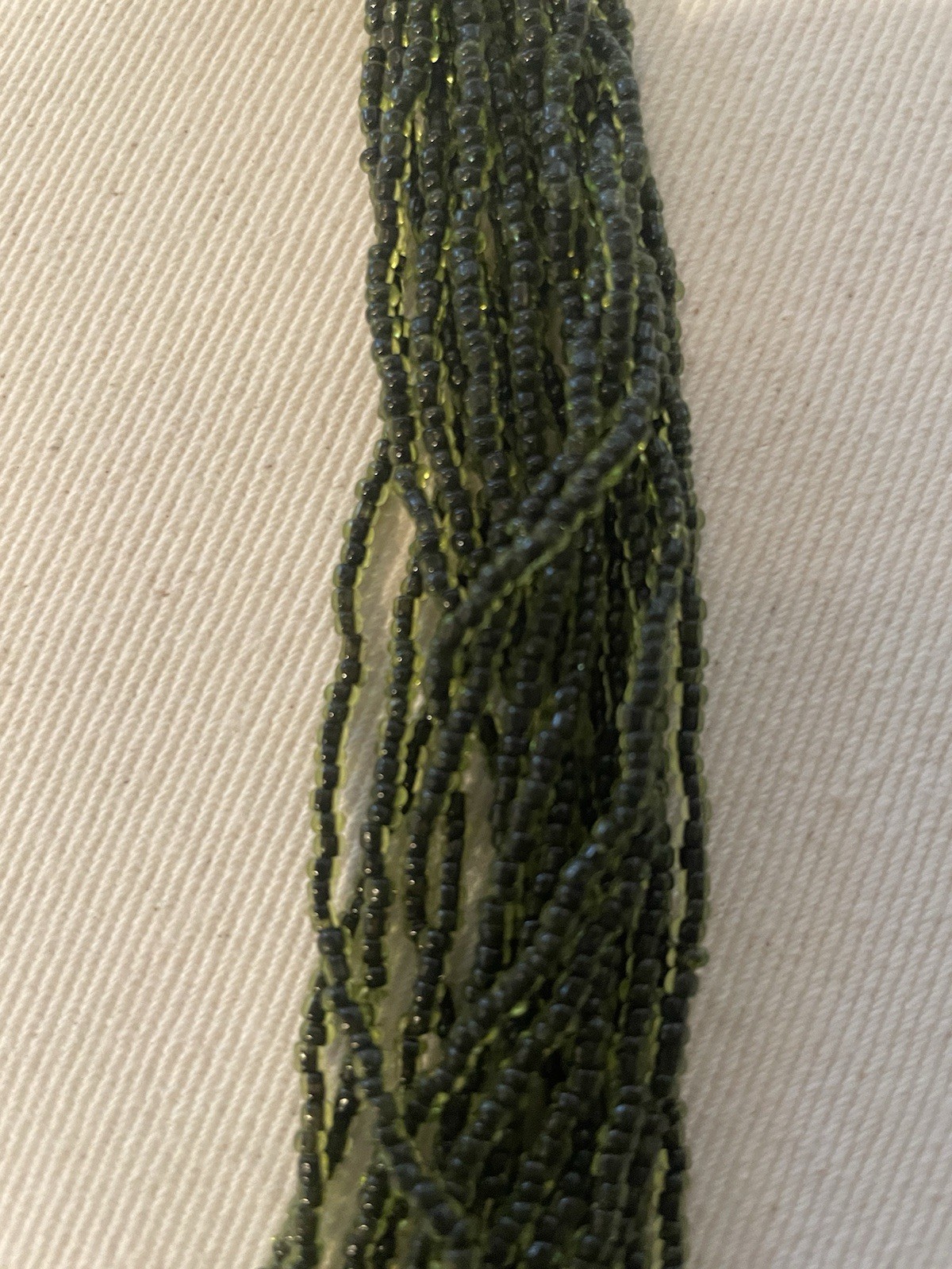 Necklace, Handmade Dark Green beads w/Medallion. 14″ with 3″ extender