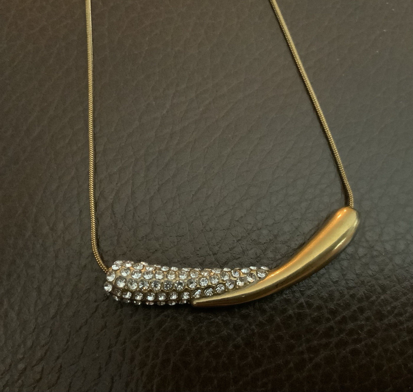 Anthropologie Gold Curved Bar Necklace Pave Crystal Pendant Minimalist Boho CZ