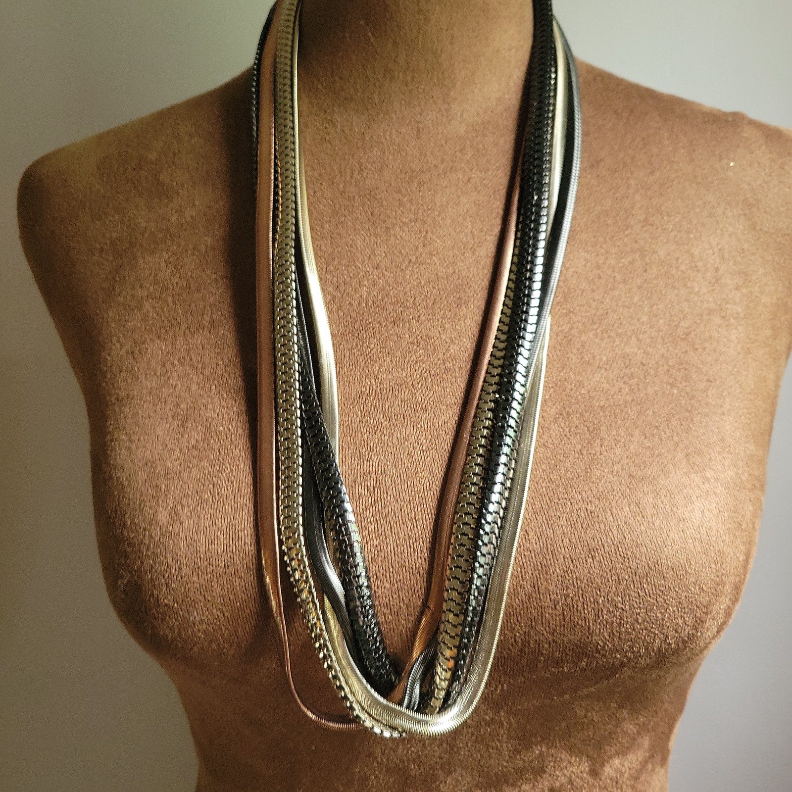 Cara NY Multi Strand Mixed Metal Snake Box Chain Necklace 26″ Industrial