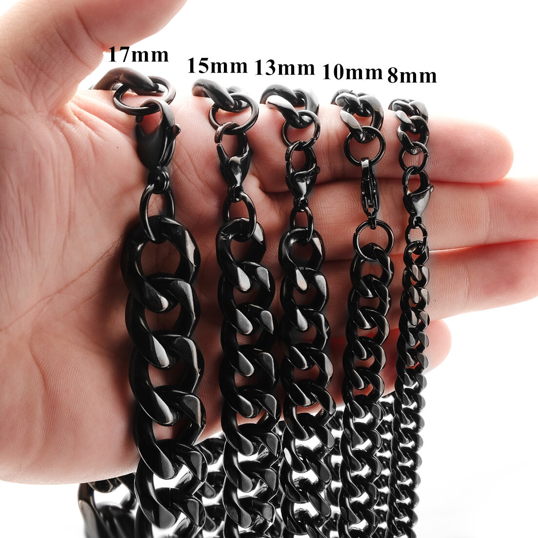 8/10/13/15/17/19mm High Polished Men Women Stainless Steel Curb Chain Necklace