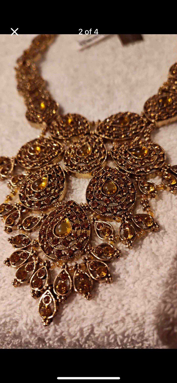 Gold Plated Statement Bib Necklace Teardrop Yellow Crystal Cluster Adjustable