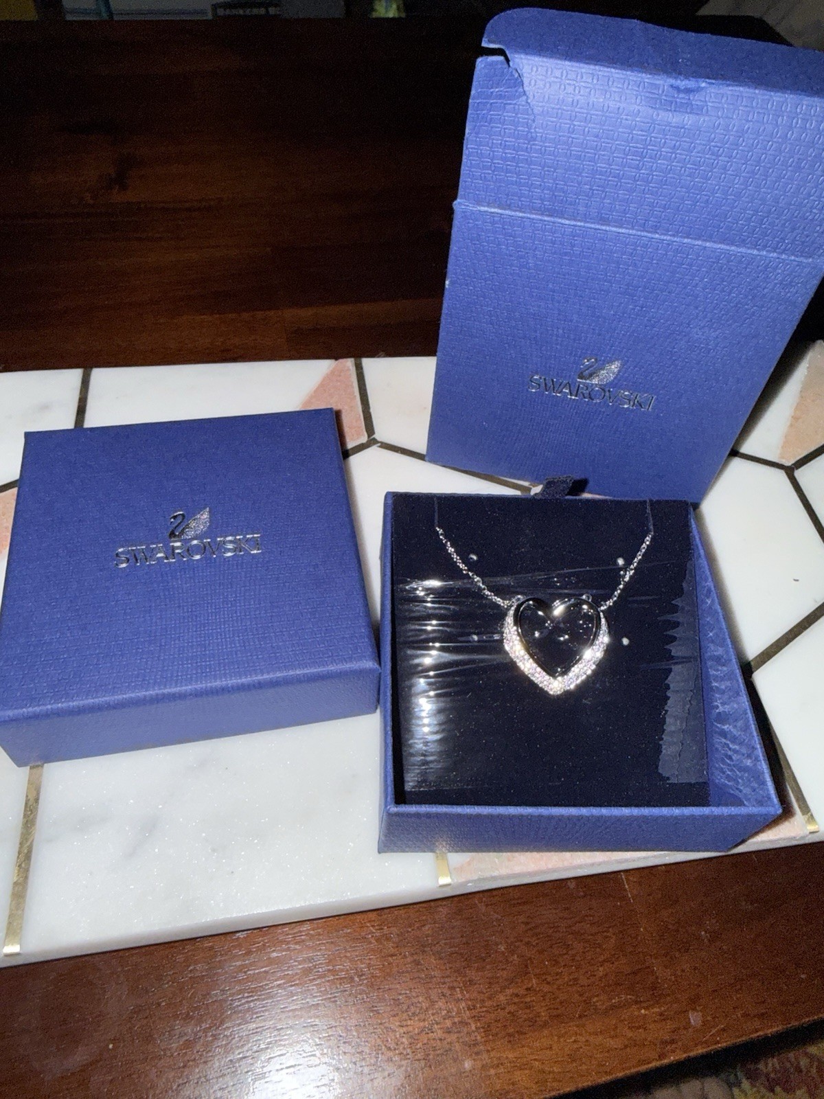 Swarovski Heart Crystal Pendant Necklace Rhodium Plated Cable Chain 40cm 5119331