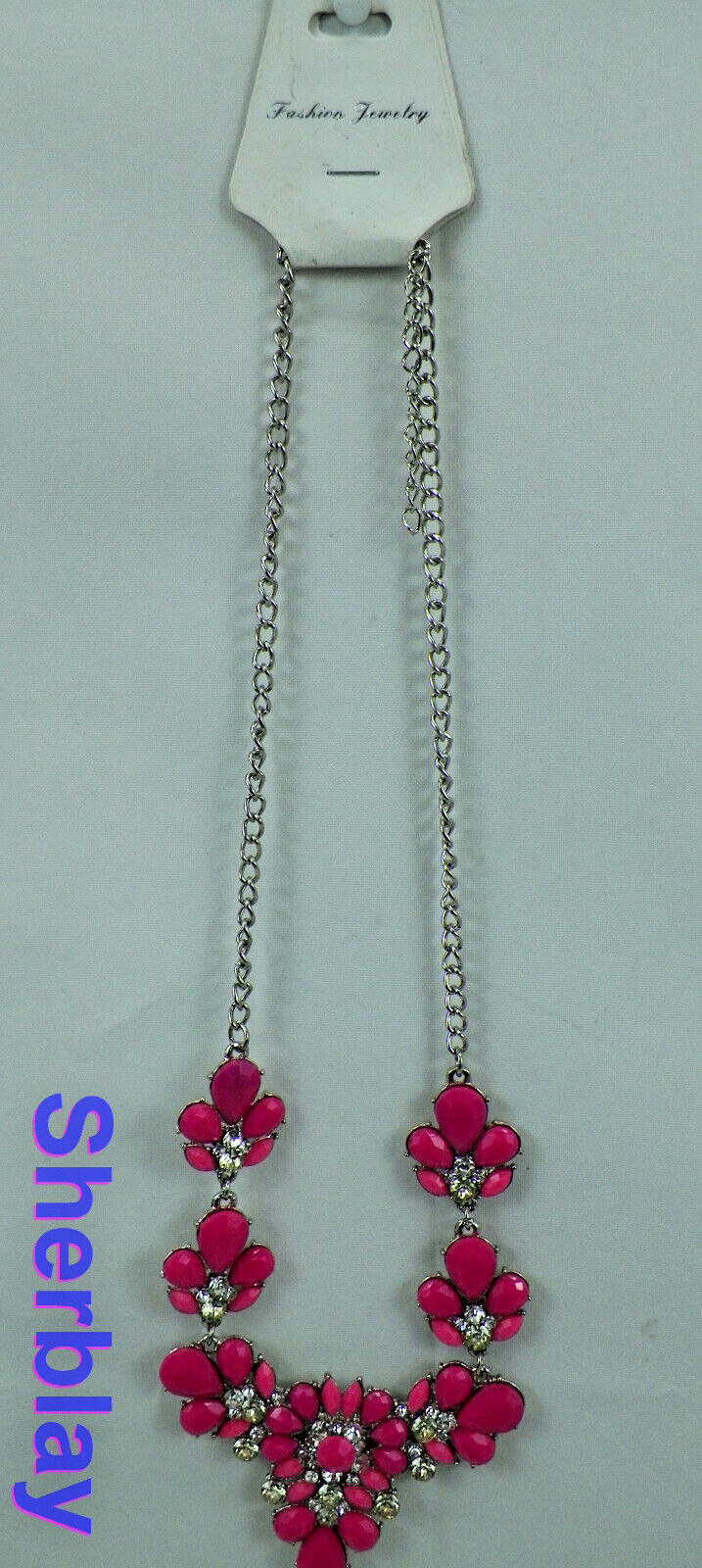 Statement Rhinestone Acrylic Pink Flower Bead Pendant Necklace 18″ – 20″
