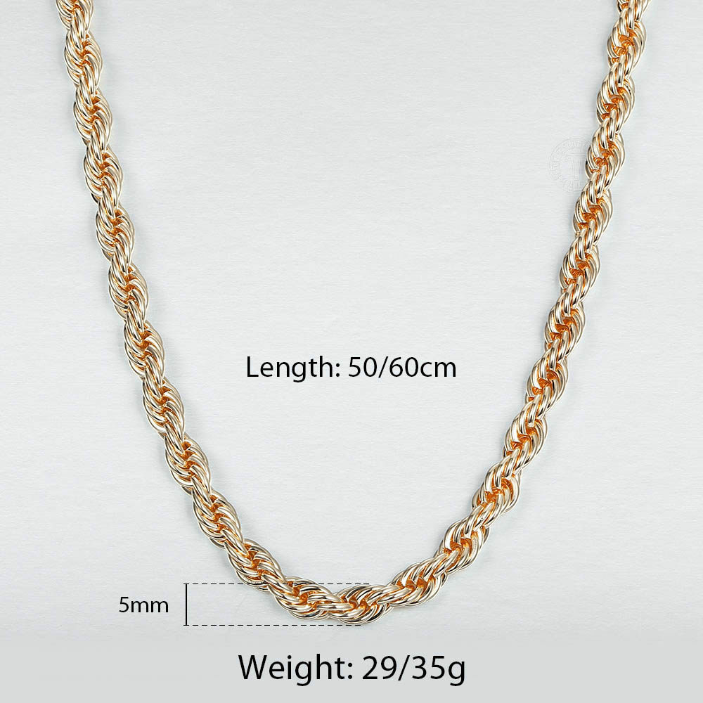 5/6/7mm 585 Rose Gold Twisted Rope Link Chain Necklace for Women Men Unisex