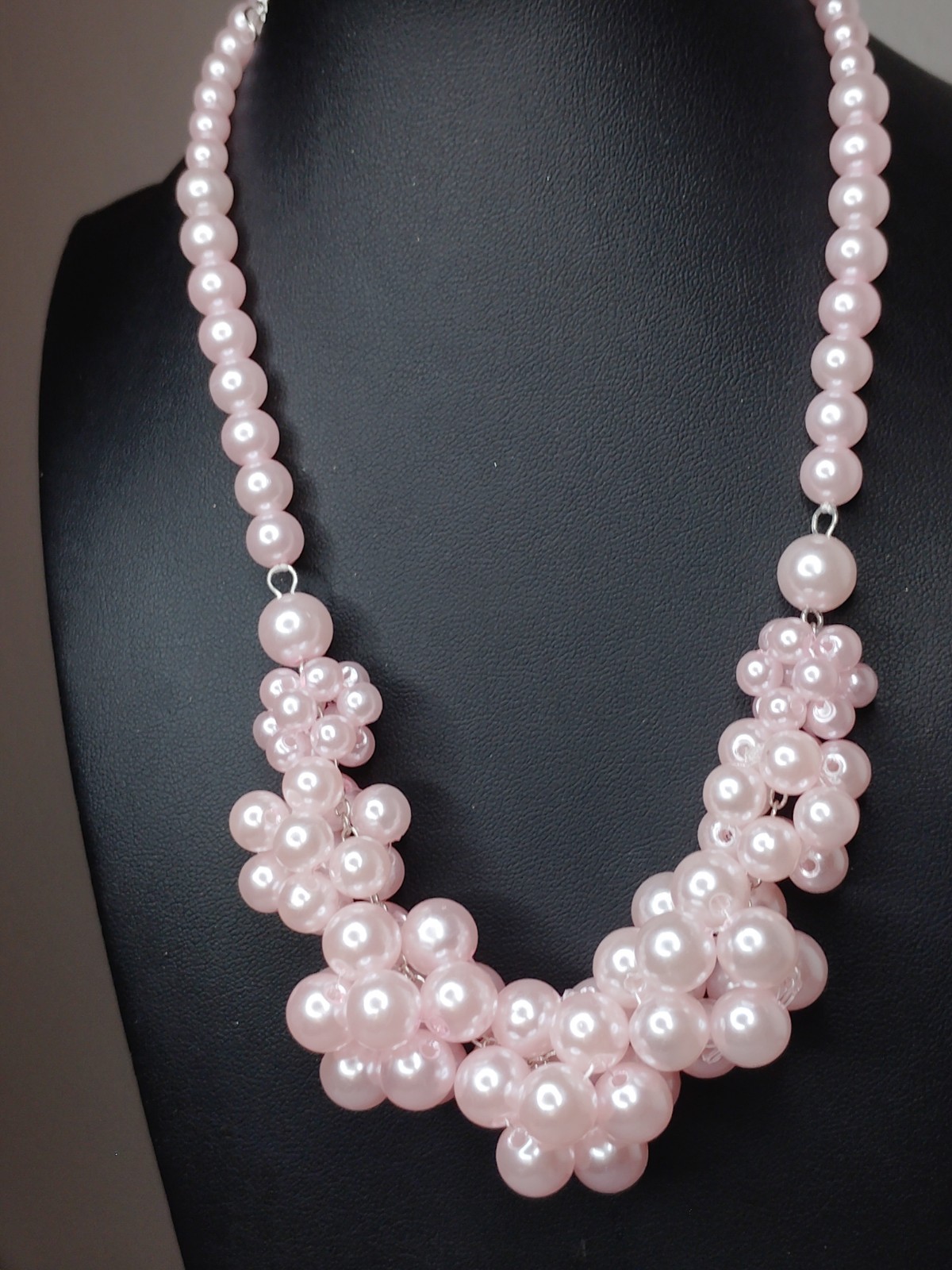 Blush Pink Faux Pearl Cluster Statement Necklace 18″ + 2″ Extender