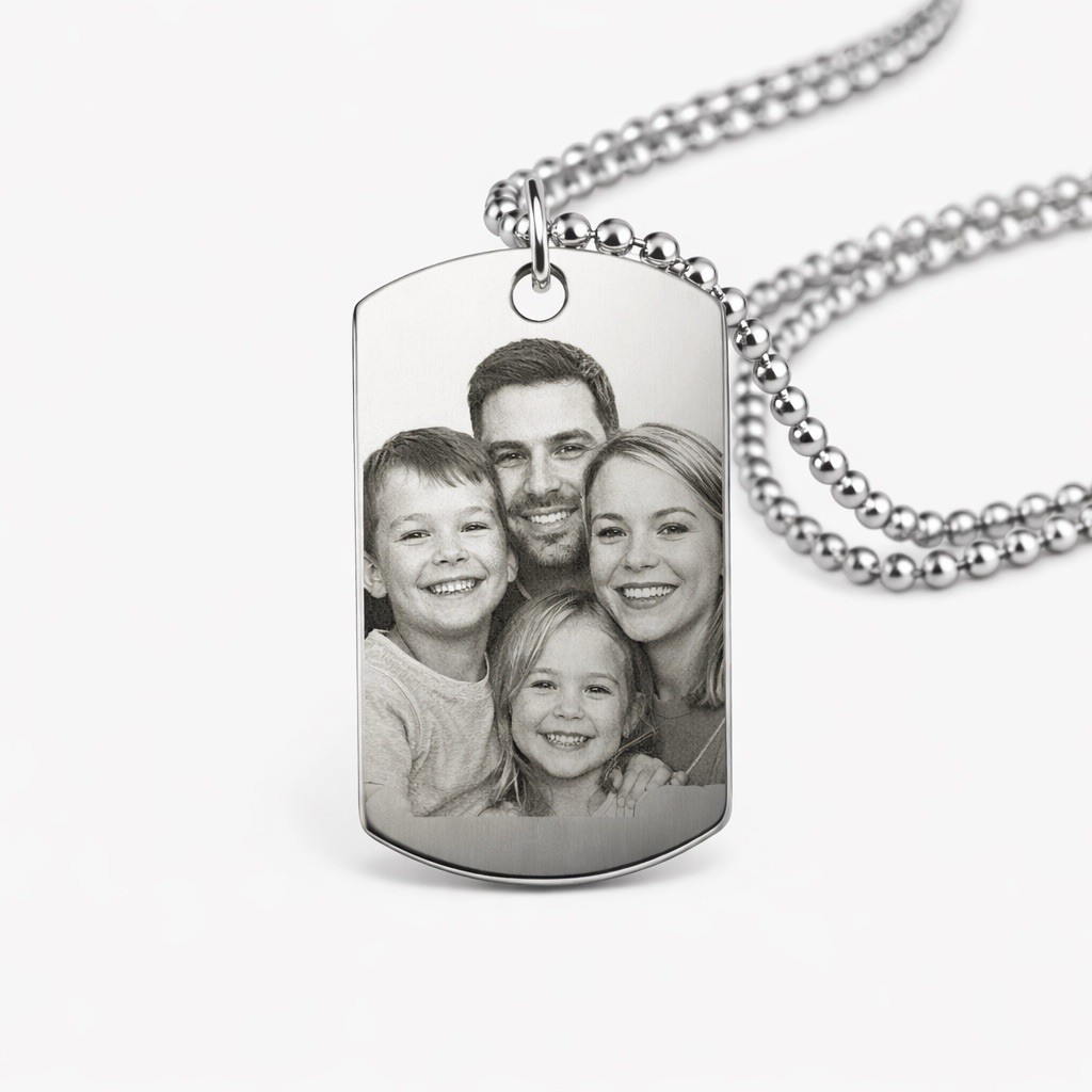 Custom Photo Engraved Dog Tag Necklace Birthday Gift Keepsake