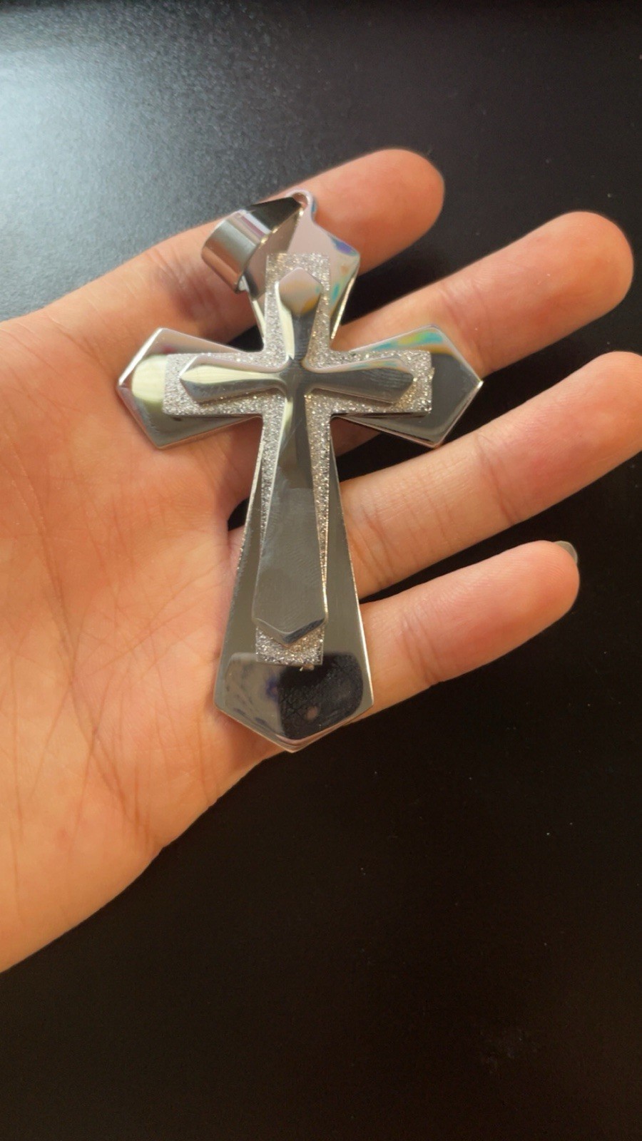 Stainless Steel Silver Metal Religious Cross Charm Pendant No Stone Undated Era