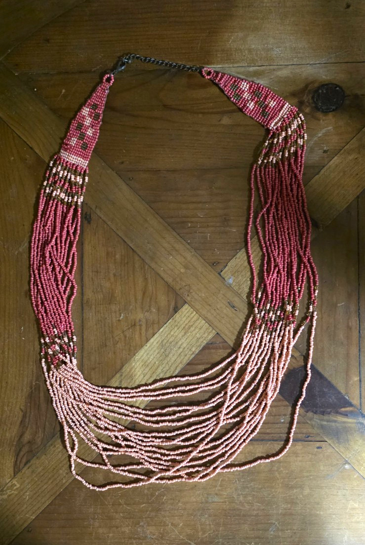 Coral Hand Beaded Multi Strand Necklace Intricate Beading And Woven Bead Work