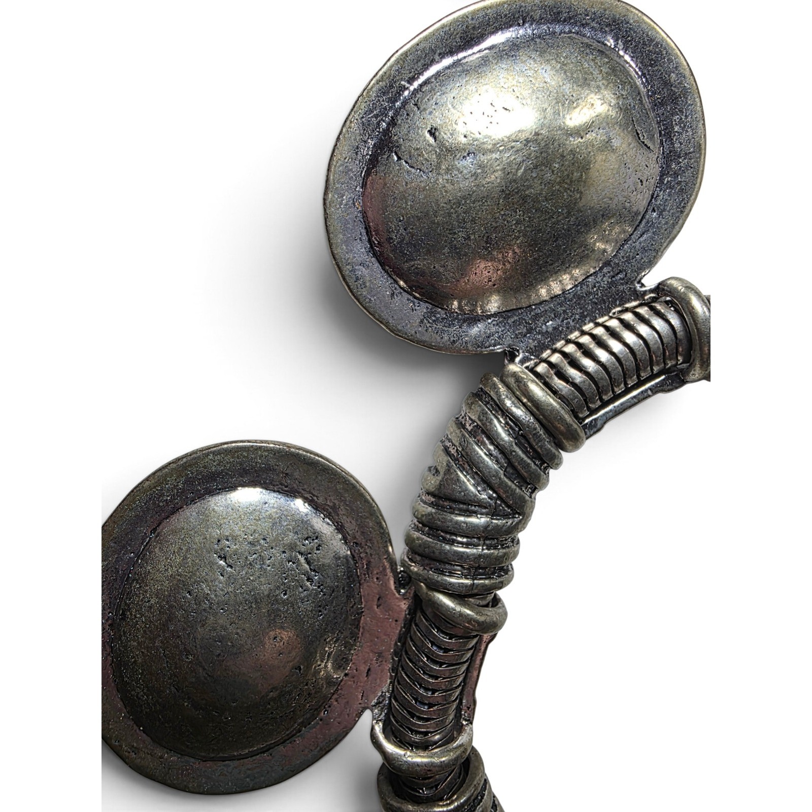 Vintage Whimsy Goth Silver Tone Coiled Statement Necklace Dark Gemstone Pendants