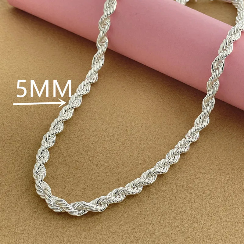 Sterling Silver 5/6/8MM 16-30 Inches Rope Chain Necklace For Men Women.